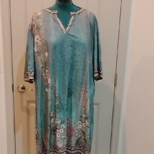 Floral Teal Kaftan Dress
